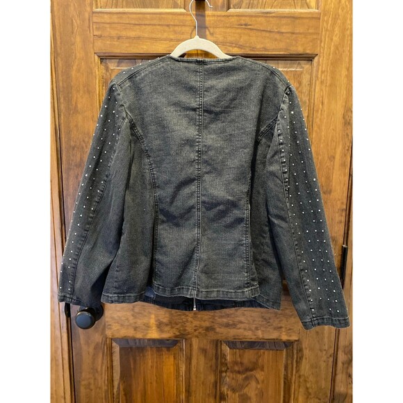 Ruby Rd Woman Studded Jacket Plus Size 16W Black Sparkly w/ Tiny Studs Zip Front - Picture 7 of 11